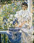 Robert Reid Woman on a Porch with Flowers painting
